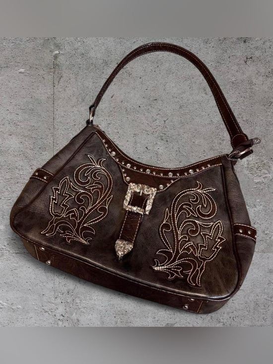 Handbags - ❌SOLD❌Western Y2K Brown Purse W rhinestone buckle and floral embroidery